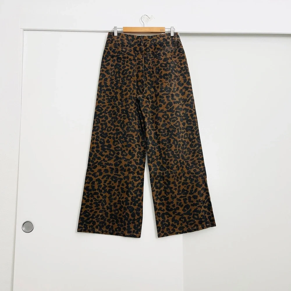 12th Tribe Brown and Black Leopard Print Wide-Leg Jeans